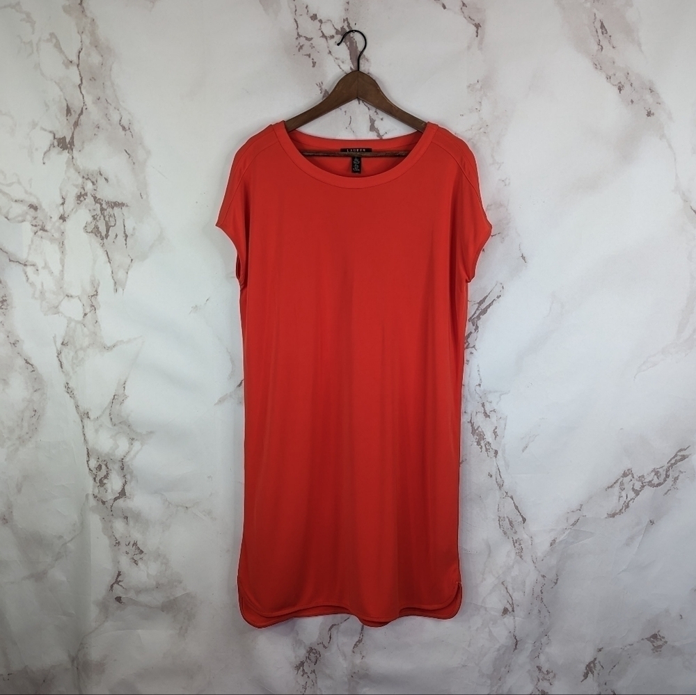 Lauren Ralph Lauren Dress Large 12 14 Orange Sheath Shift Short Sleeve Slouchy